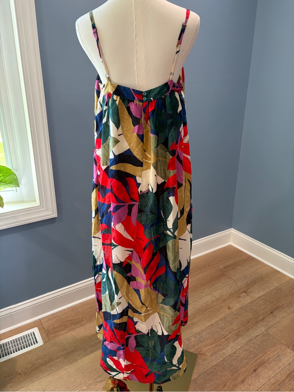 A New Day Tropical Leaf Midi Dress Size Medium Colorful Resort Dress - Picture 4 of 9